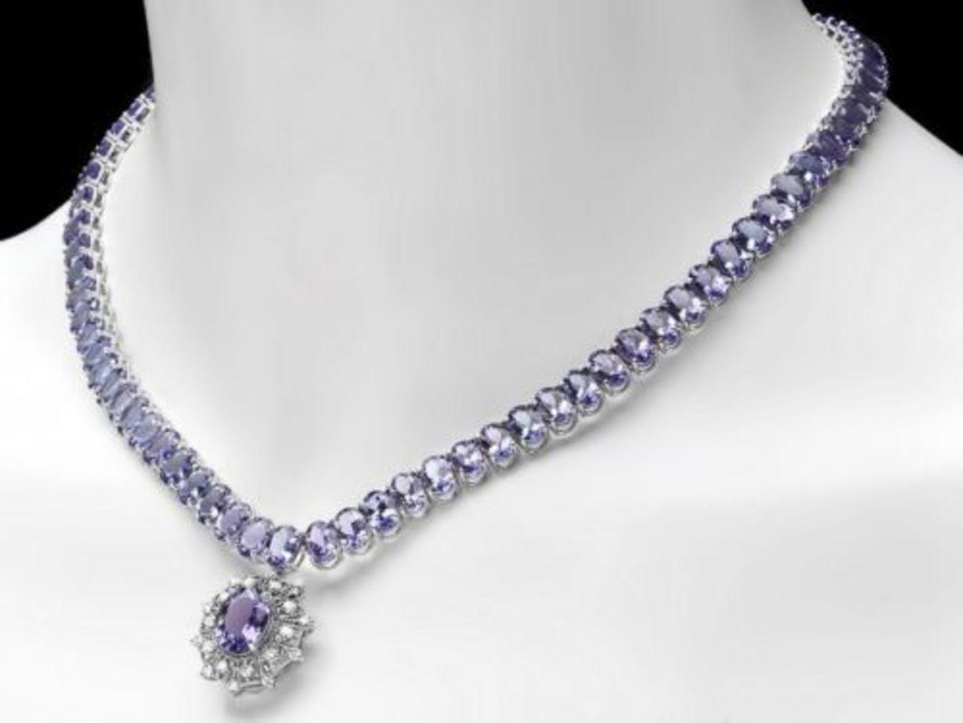 14K White Gold 71.93ct Tanzanite and 0.72ct Diamond Necklace