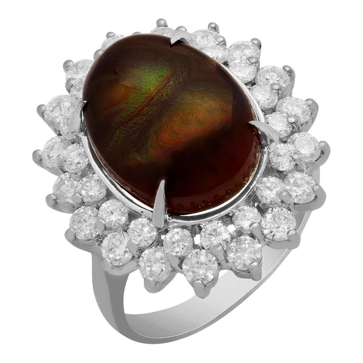 14k White Gold 4.18ct Fire Agate 1.99ct Diamond Ring