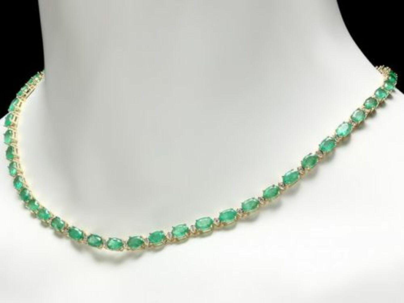 14K Yellow Gold 17.65ct Emerald and 0.75ct Diamond Necklace