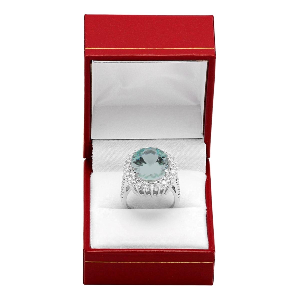 14k White Gold 12.36ct Aquamarine 1.69ct Diamond Ring