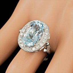 14K White Gold 6.99ct Aquamarine and 1.64ct Diamond Ring