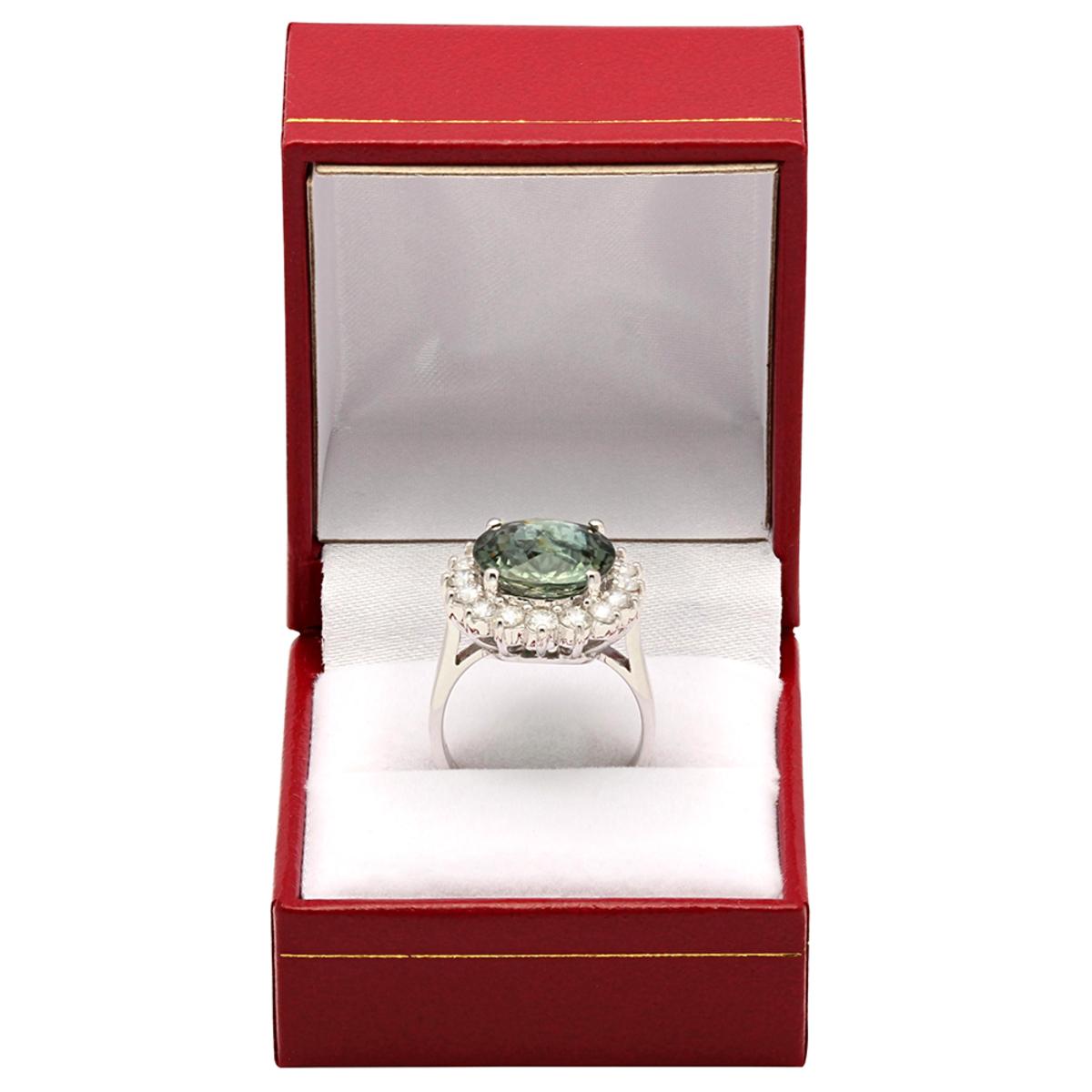 14k White Gold 6.78ct Green Tourmaline 1.89ct Diamond Ring