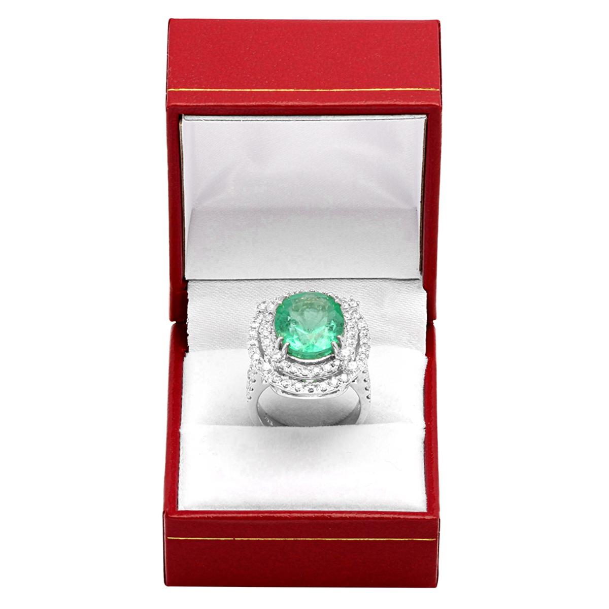 14k White Gold 9.01ct Emerald 2.40ct Diamond Ring