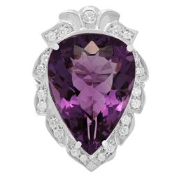 14k White Gold 19.87ct Amethyst 0.67ct Diamond Ring