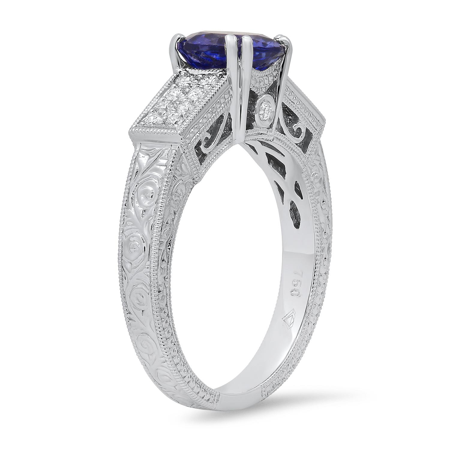 18K White Gold Setting with 1.51ct Tanzanite and 0.24ct Diamond Ladies Ring