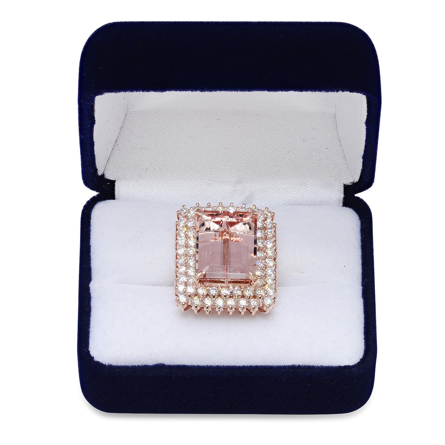 14K Rose Gold with 16.50ct Morganite and 3.33ct Diamond Ladies Ring