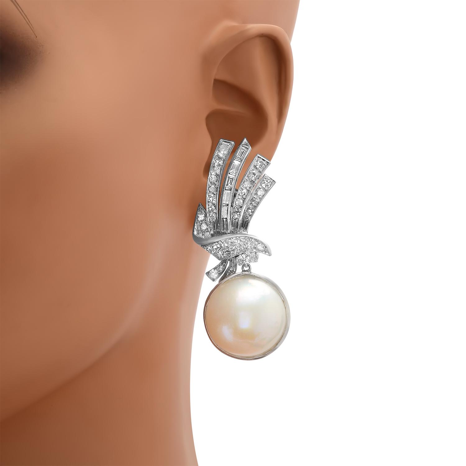 14K White Gold Setting with 18mm Pearls and 2.40ct Diamond Earrings