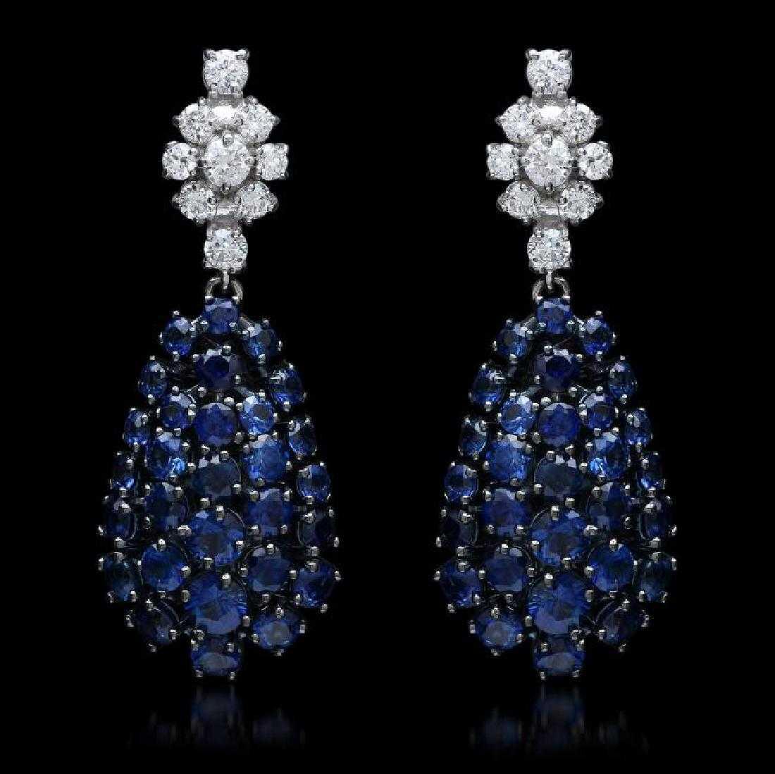 14K Black and White Gold 7.04ct Sapphire and 0.72ct Diamond Earrings