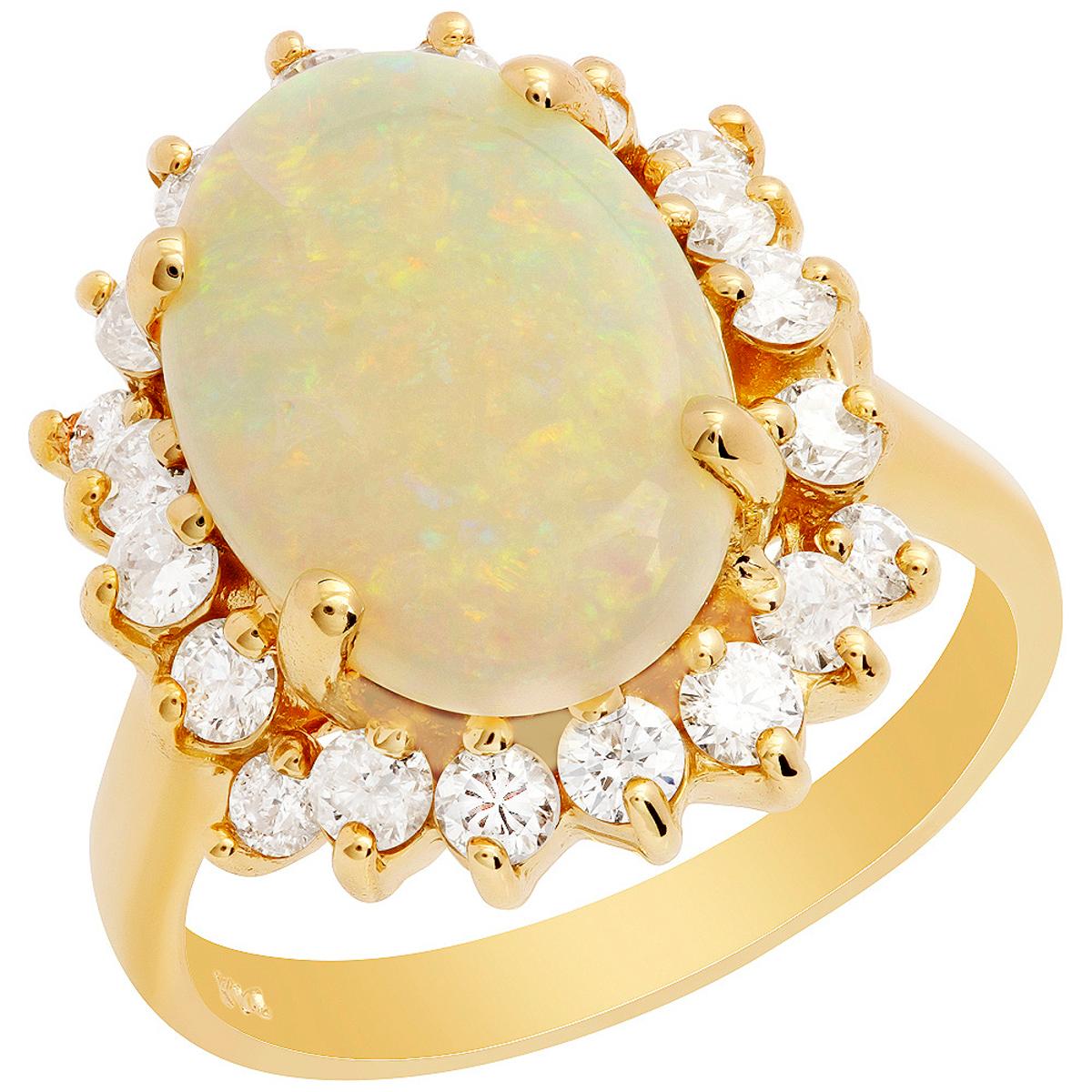 14k Yellow Gold 2.86ct White Opal 0.93ct Diamond Ring