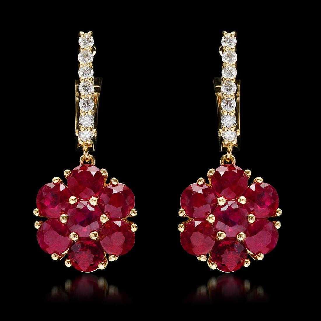 14K Yellow Gold 5.22ct Ruby and 0.42ct Diamond Earrings