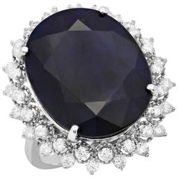 14k White Gold 24.37ct Sapphire 1.14ct Diamond Ring