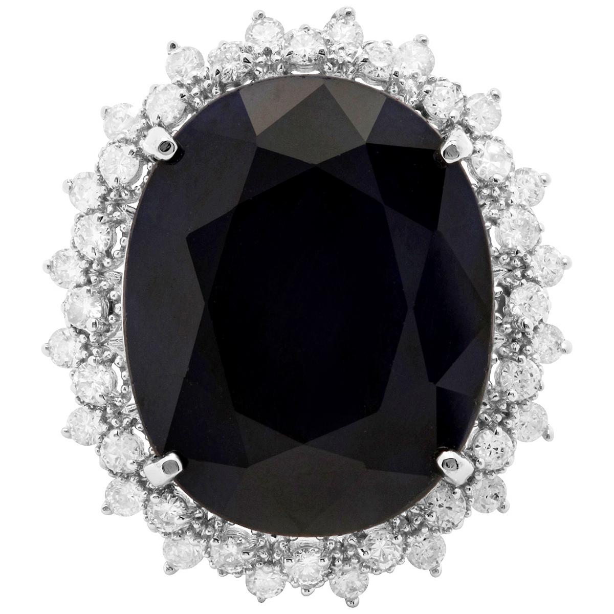 14k White Gold 24.37ct Sapphire 1.14ct Diamond Ring