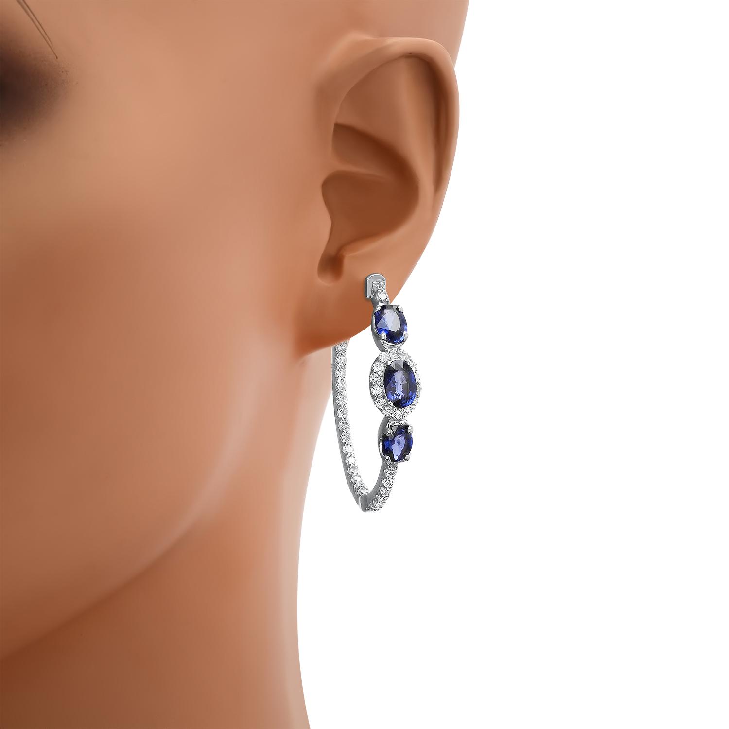 14K White Gold Setting with 2.98ct Sapphire and 1.08ct Diamond Earrings