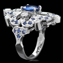 14K White Gold 2.92ct Sapphire and 0.50ct Diamond Ring