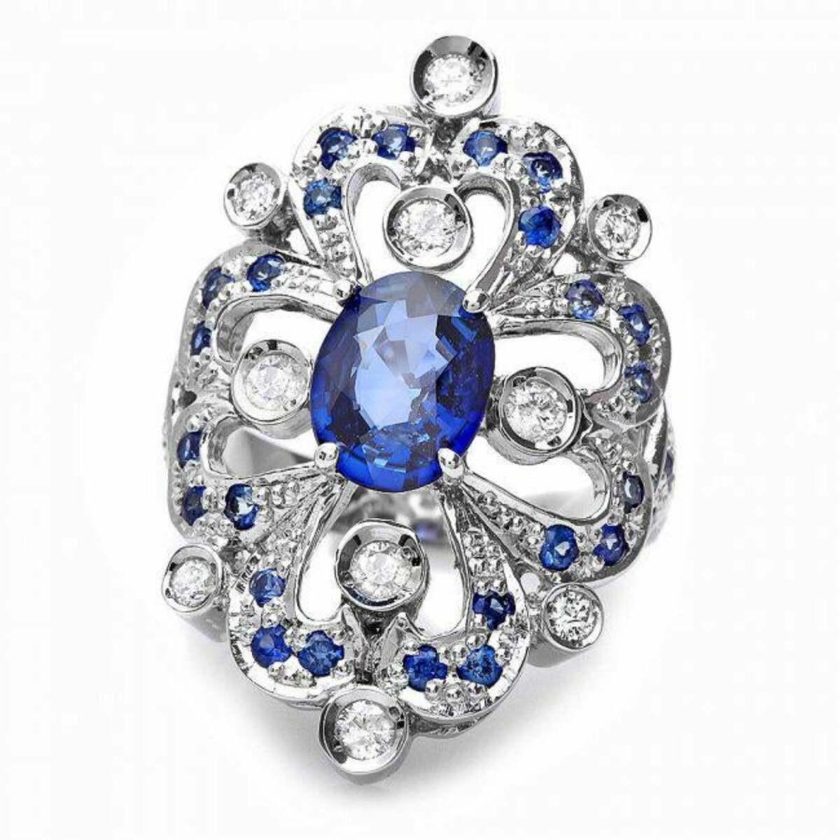 14K White Gold 2.92ct Sapphire and 0.50ct Diamond Ring