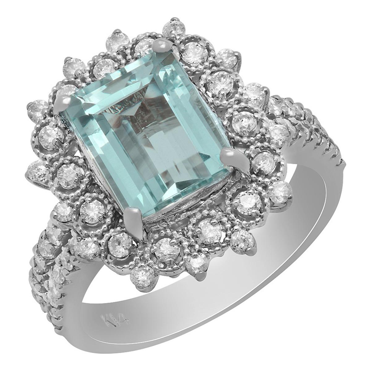 14k White Gold 2.39ct Aquamarine 0.80ct Diamond Ring