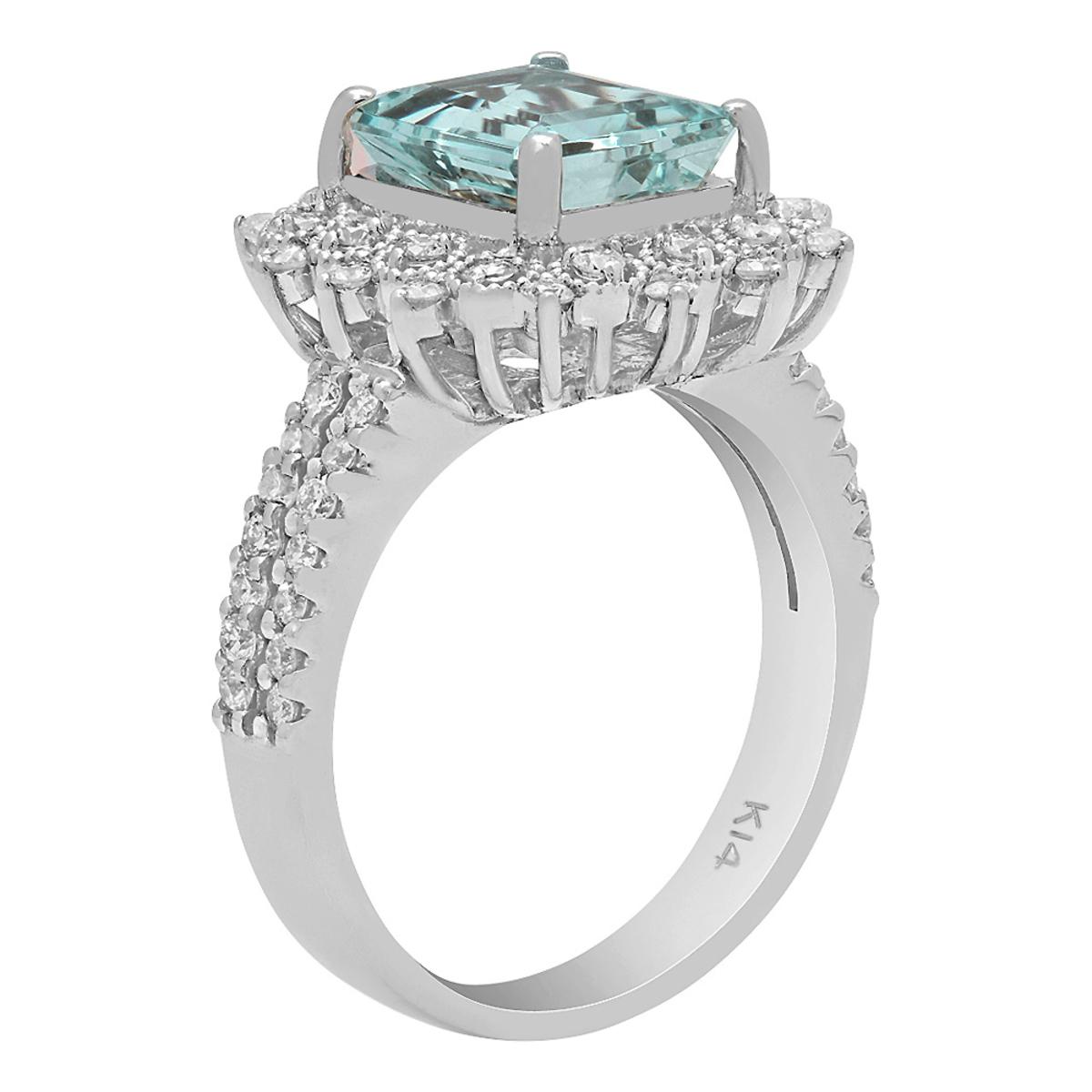 14k White Gold 2.39ct Aquamarine 0.80ct Diamond Ring