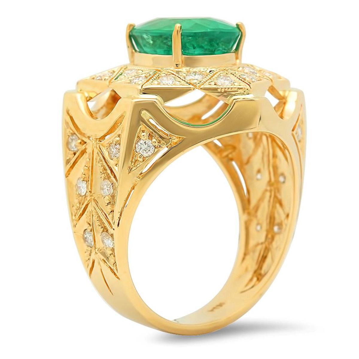 14K Yellow Gold 5.00ct Emerald and 1.13ct Diamond Ring