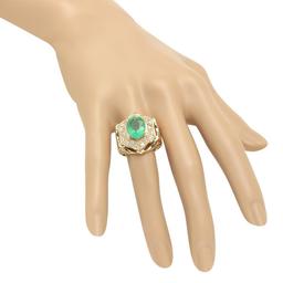 14K Yellow Gold 5.00ct Emerald and 1.13ct Diamond Ring