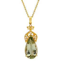 14k Yellow Gold 23.10ct Green Quartz 0.42ct Diamond Pendant