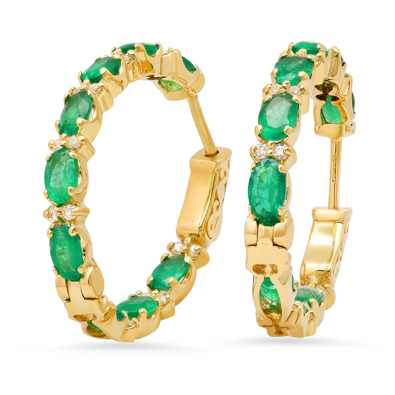 14K Yellow Gold with 3.42ct Emerald and 0.37ct Diamond Earrings