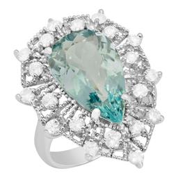 14k White Gold 5.03ct Aquamarine 1.03ct Diamond Ring