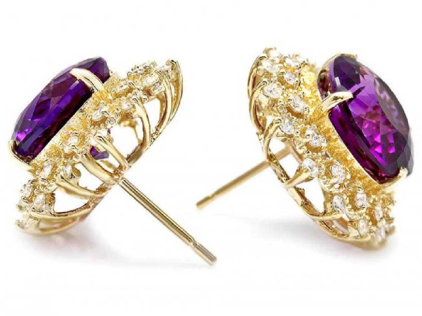 14K Yellow Gold 14.36ct Amethyst and 1.12ct Diamond Earrings