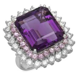 14K White Gold 20.26ct Amethyst 2.01ct Pink Sapphire and 2.43ct Diamond Ring