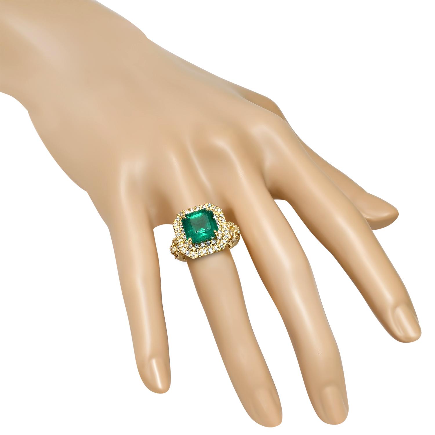 14K Yellow Gold 6.00ct Emerald and 1.08ct Diamond Ring