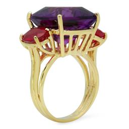 14K Yellow Gold 12.49ct Amethyst and 3.62ct Ruby Ring