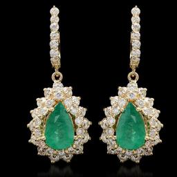 14K Gold 3.28ct Emerald 3.12ct Diamond Earrings