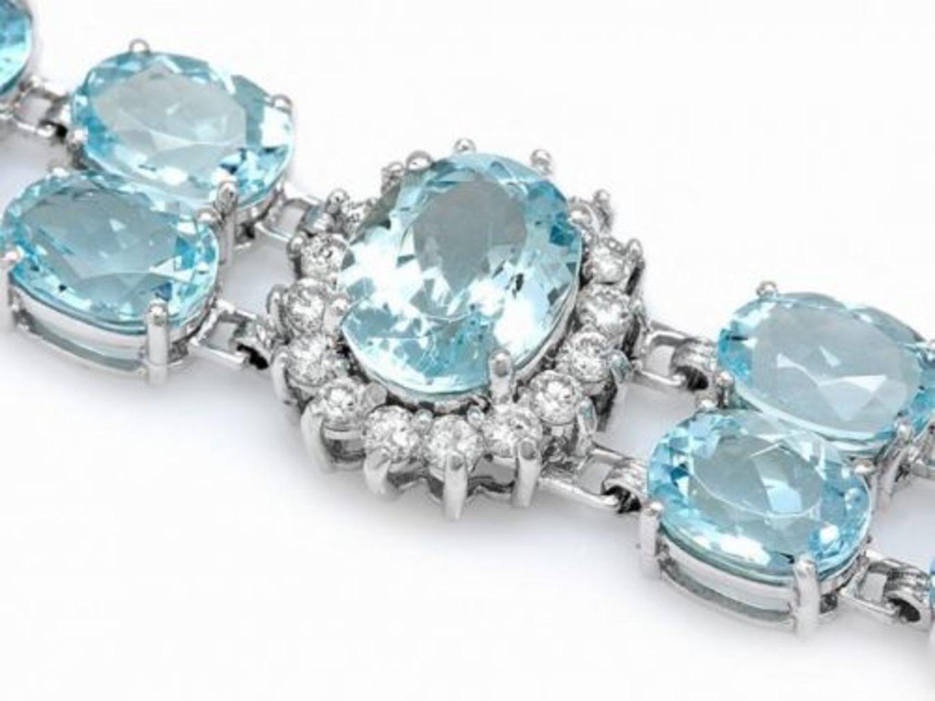 14K Gold 39.92ct Aquamarine 1.89ct Diamond Bracelet