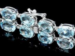 14K Gold 39.92ct Aquamarine 1.89ct Diamond Bracelet