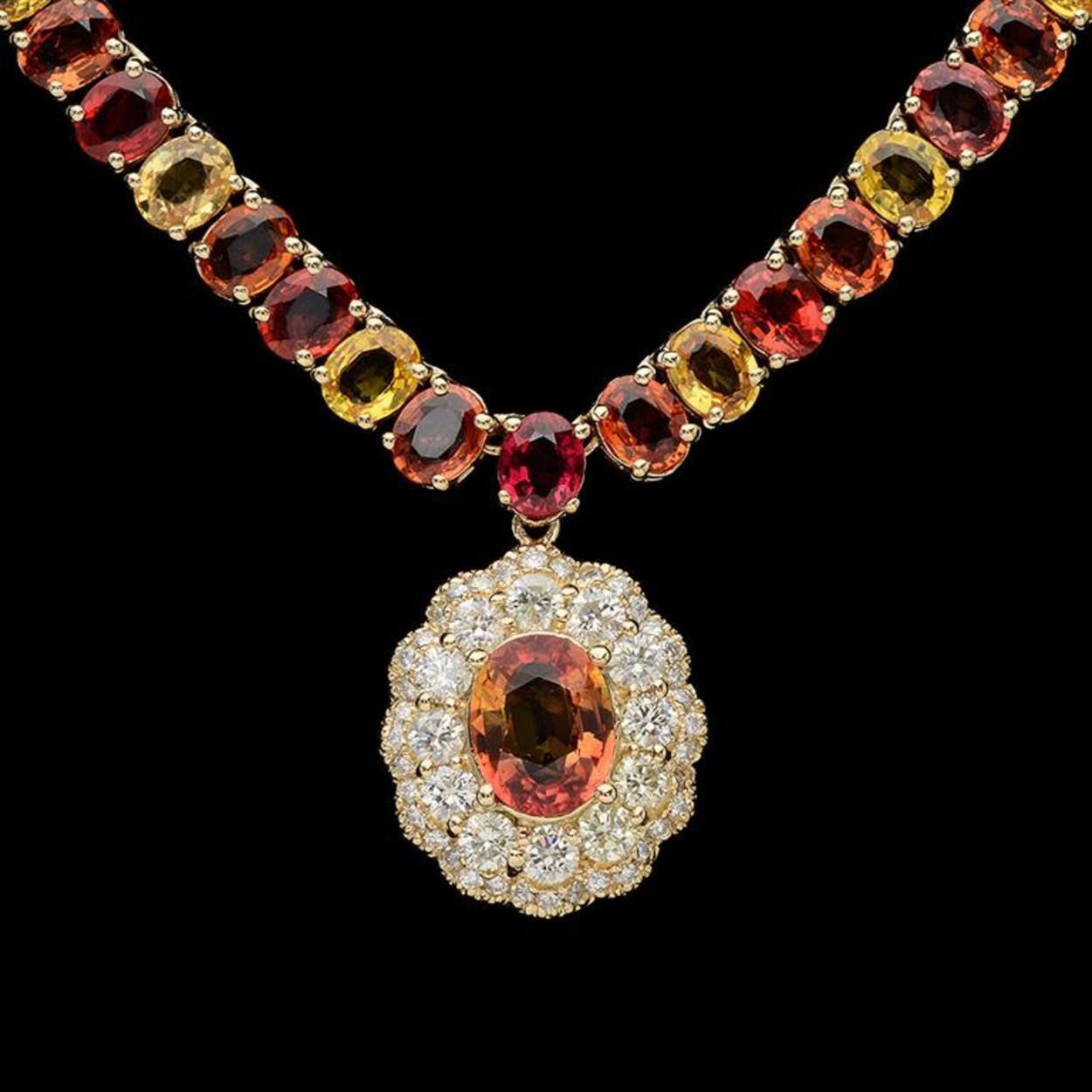 14K Gold 45.17ct Multi-Color Sapphire 1.51ct Diamond Necklace