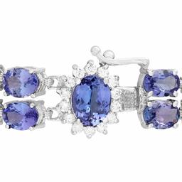 14k White Gold 29.20ct Tanzanite 0.52ct Diamond Bracelet