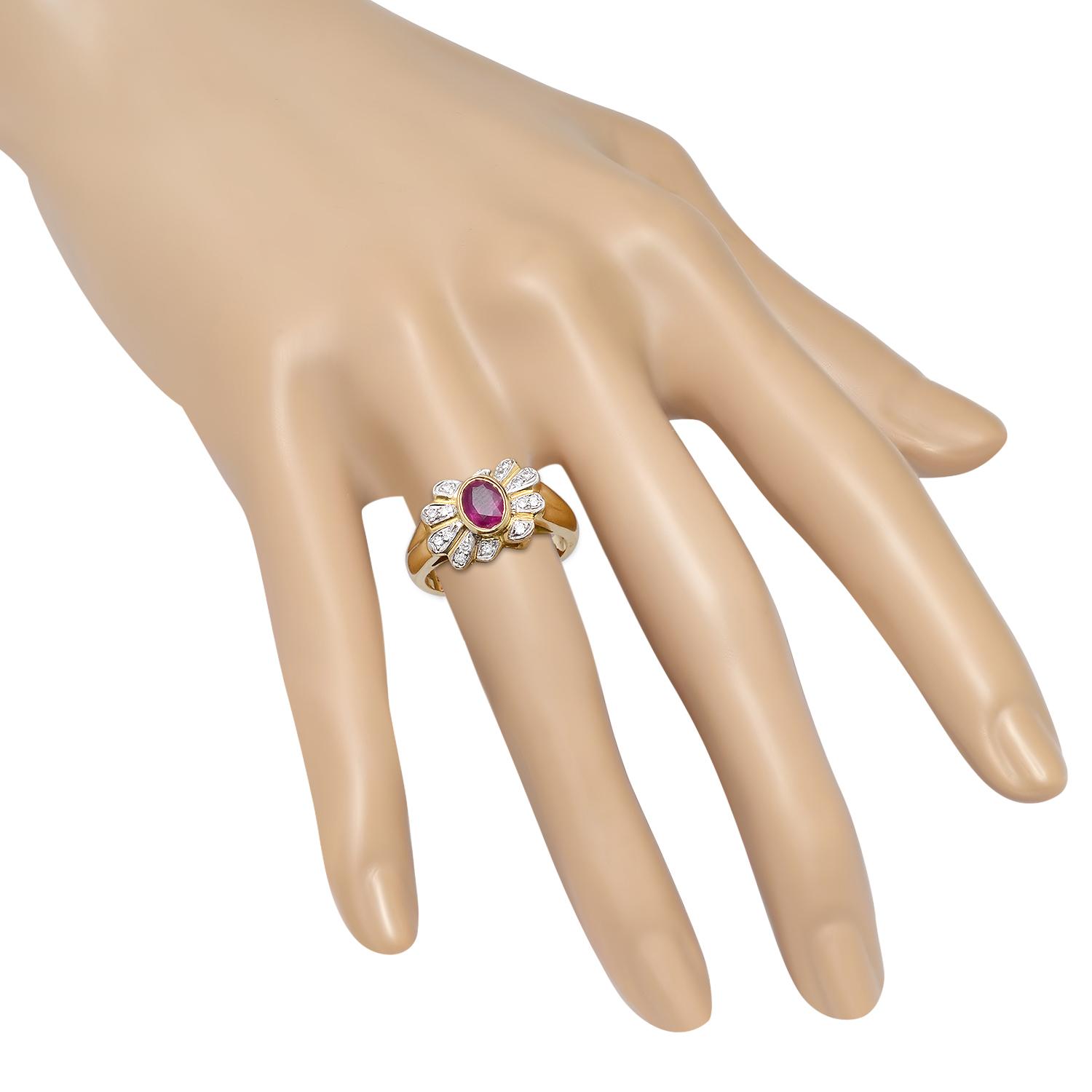 18K Yellow Gold Setting with 1.27ct Ruby and 0.17ct Diamond Ladies Ring