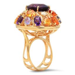 14K Yellow Gold 8.64ct Amethyst 7.42ct Sapphire and 0.47ct Diamond Ring