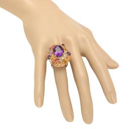 14K Yellow Gold 8.64ct Amethyst 7.42ct Sapphire and 0.47ct Diamond Ring