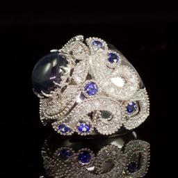 14K White Gold 11.84ct Sapphire and 1.51ct Diamond Ring