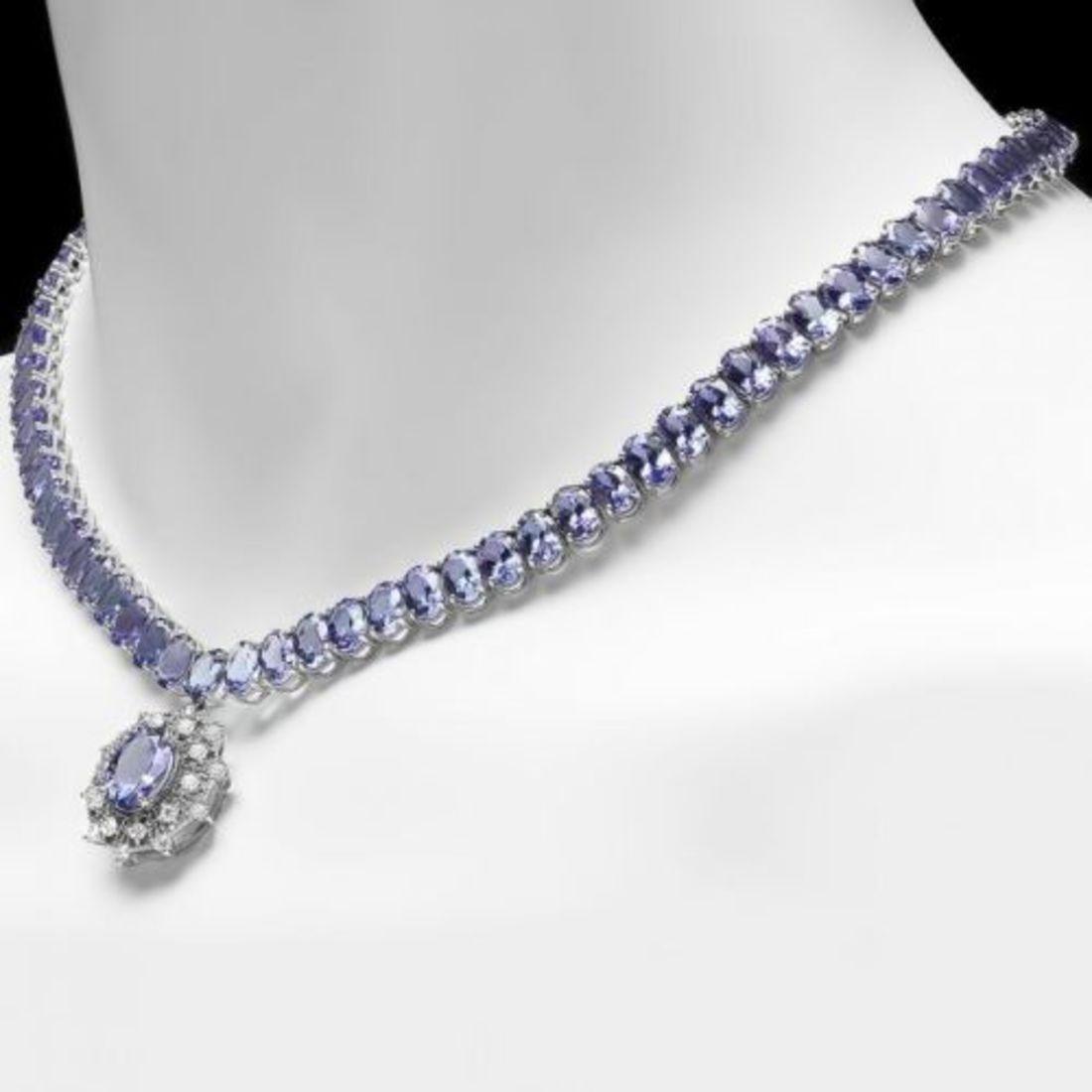 14K White Gold 63.85ct Tanzanite and 0.93ct Diamond Necklace