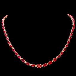 14K Yellow Gold 35.65ct Ruby and 1.22ct Diamond Necklace