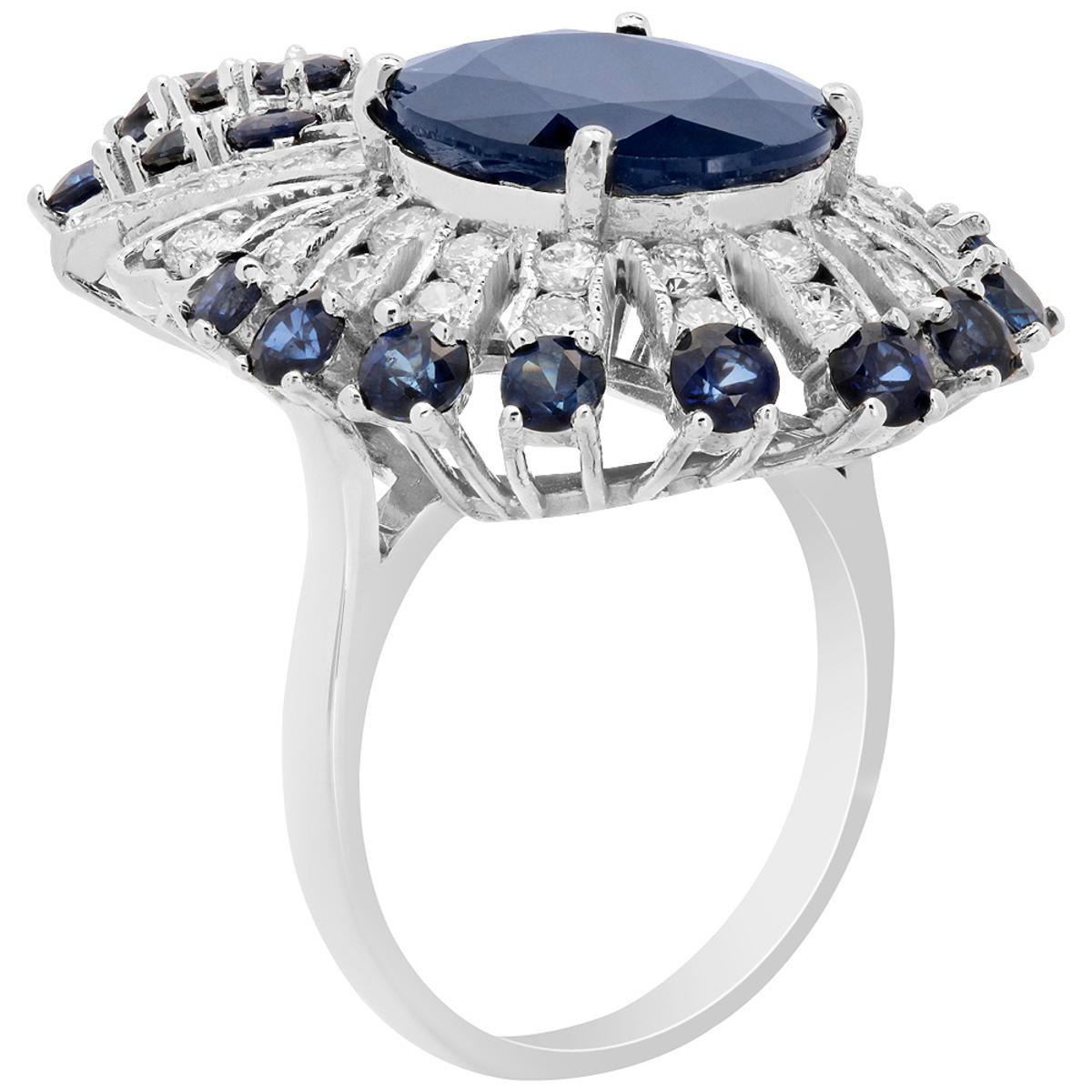 14k White Gold 7.09ct & 2.85ct Sapphire 1.31ct Diamond Ring