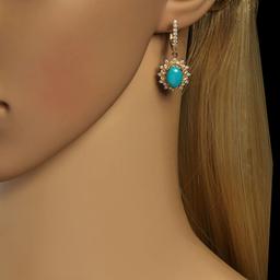 14k Yellow Gold 4.00ct Turquoise 1.50ct Diamond Earrings