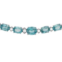 14k White Gold 47.14ct Blue Zircon 1.27ct Diamond Necklace