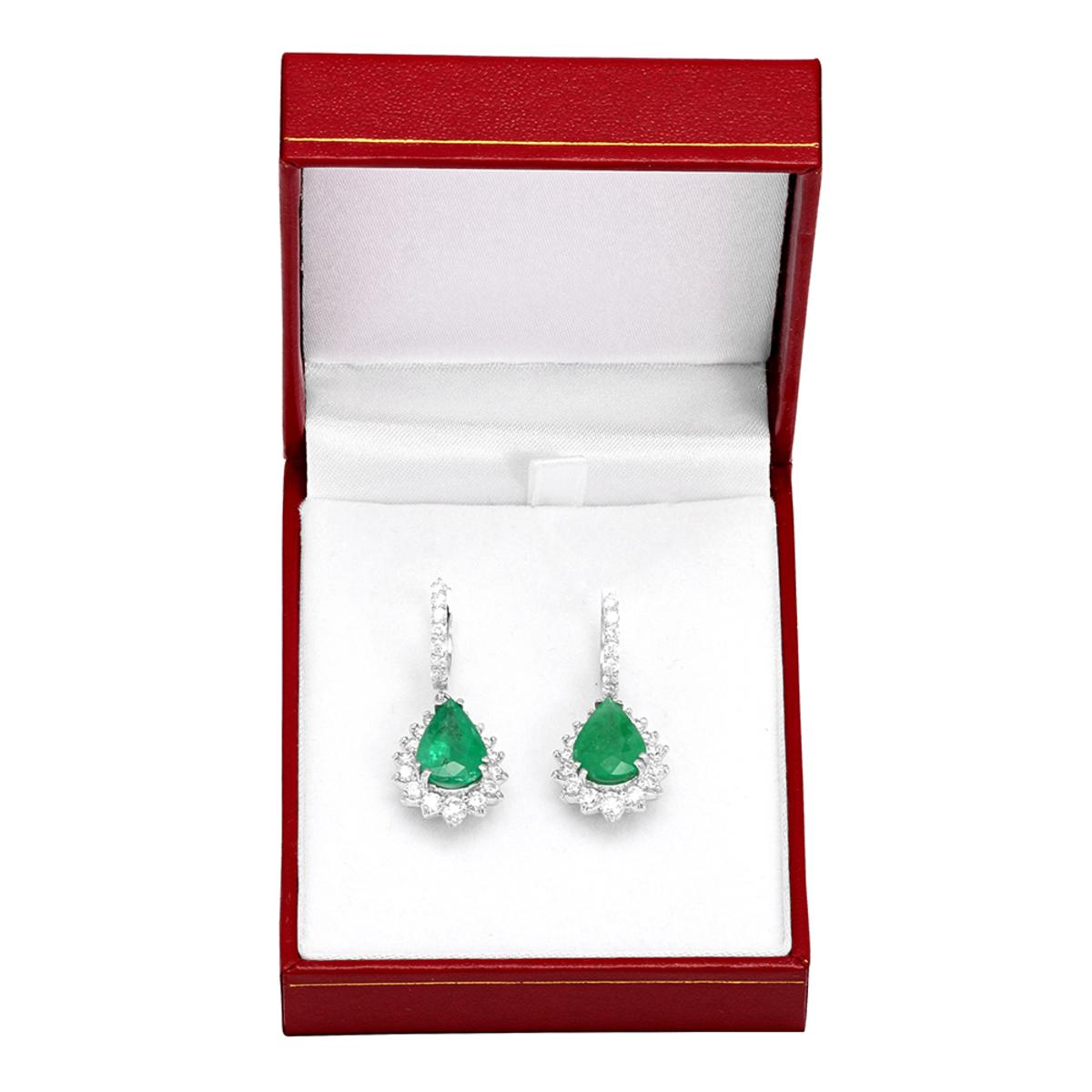 14k White Gold 7.14ct Emerald 2.45ct Diamond Earrings