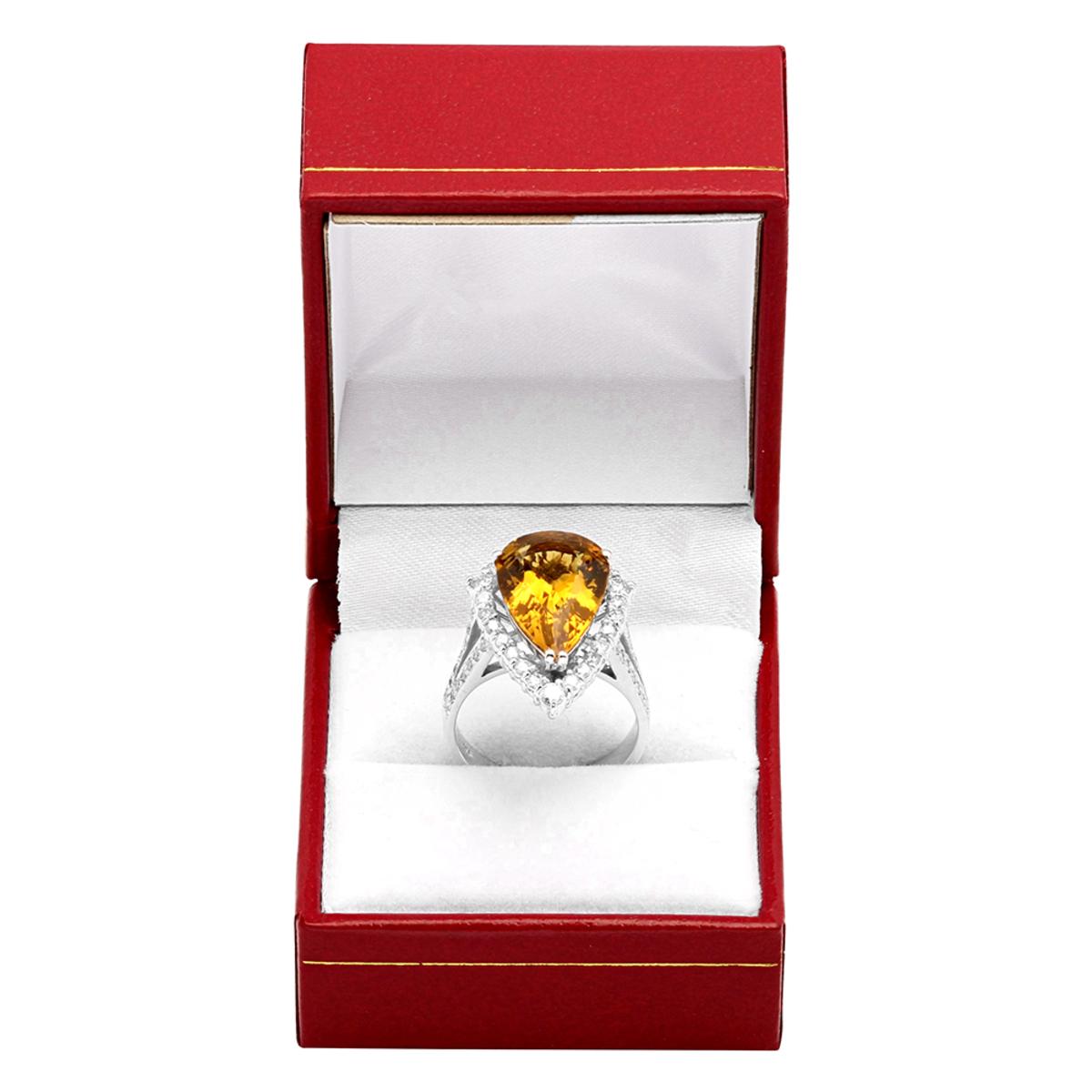 14k White Gold 5.61ct Yellow Beryl 1.12ct Diamond Ring