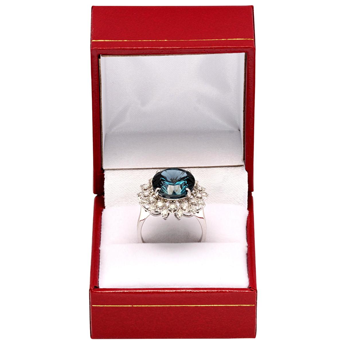 14k White Gold 9.88ct Blue Topaz 0.93ct Diamond Ring