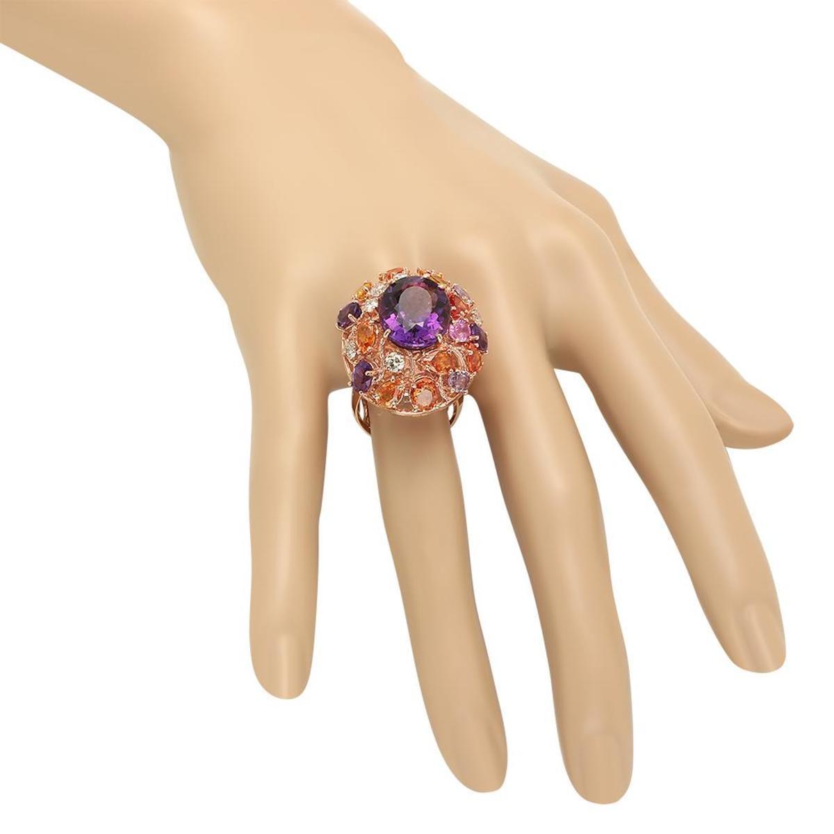 14K Rose Gold 8.55ct Amethyst 6.46ct Sapphire and 0.79ct Diamond Ring
