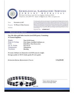 14k White Gold 26.91ct Sapphire 0.50ct Diamond Bracelet