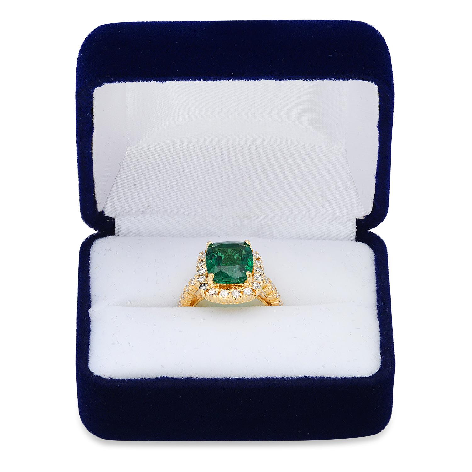 14K Yellow Gold 5.03ct Emerald and 1.00ct Diamond Ring